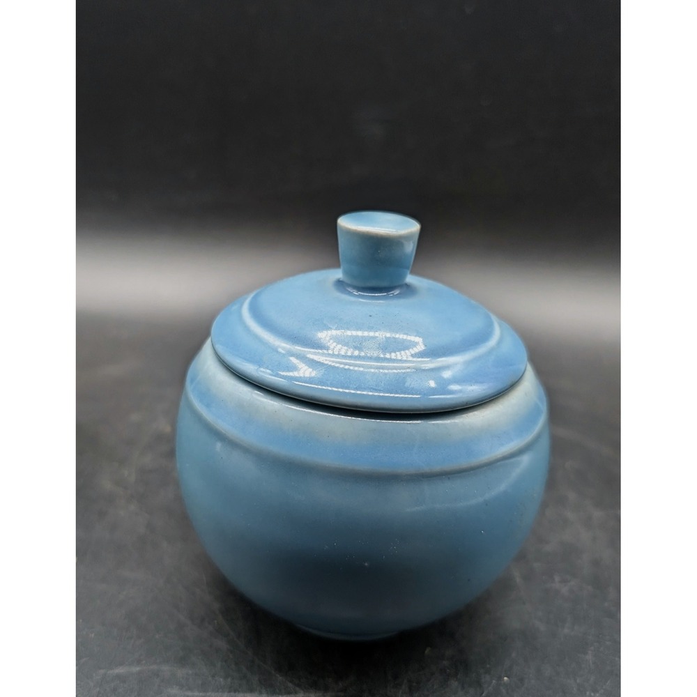 Vernon Kilns Early California Blue Sugar Bowl with Lid MCM Pottery Made in USA